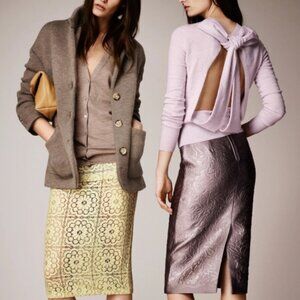 NWOT Burberry Prorsum Taupe Floral Jacquard Pencil Skirt w/Silk Lining L $1,100